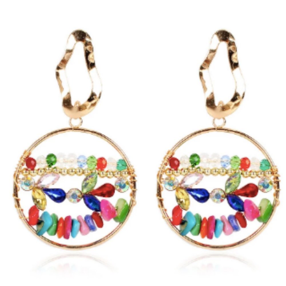 New, bohemian multicolored bead circular earrings